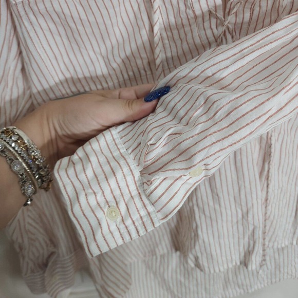 Madewell Womens Top Terrace Lace Up Shirt Vera Stripe Red White Coastal Blouse L - Picture 7 of 12